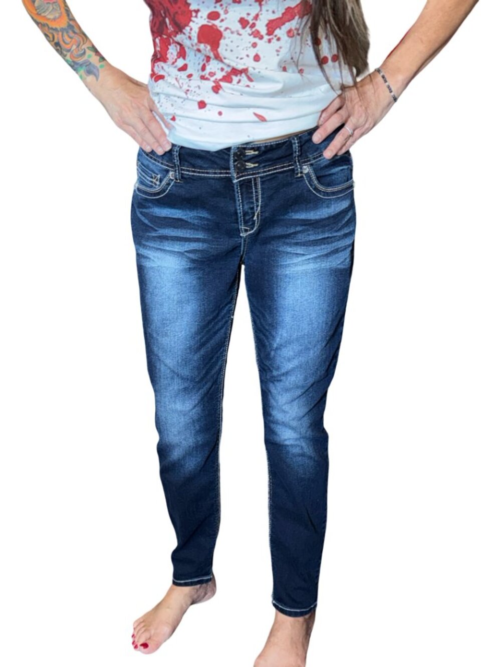 Sz.13*Wallflower*Distressed Dark Skinny Jeans--Flap Pockets w/ Button-Close